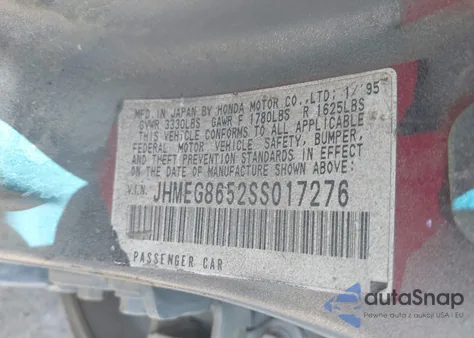 1995 Honda Civic Lx z USA, uszkodzony, nr VIN JHMEG8652SS017276